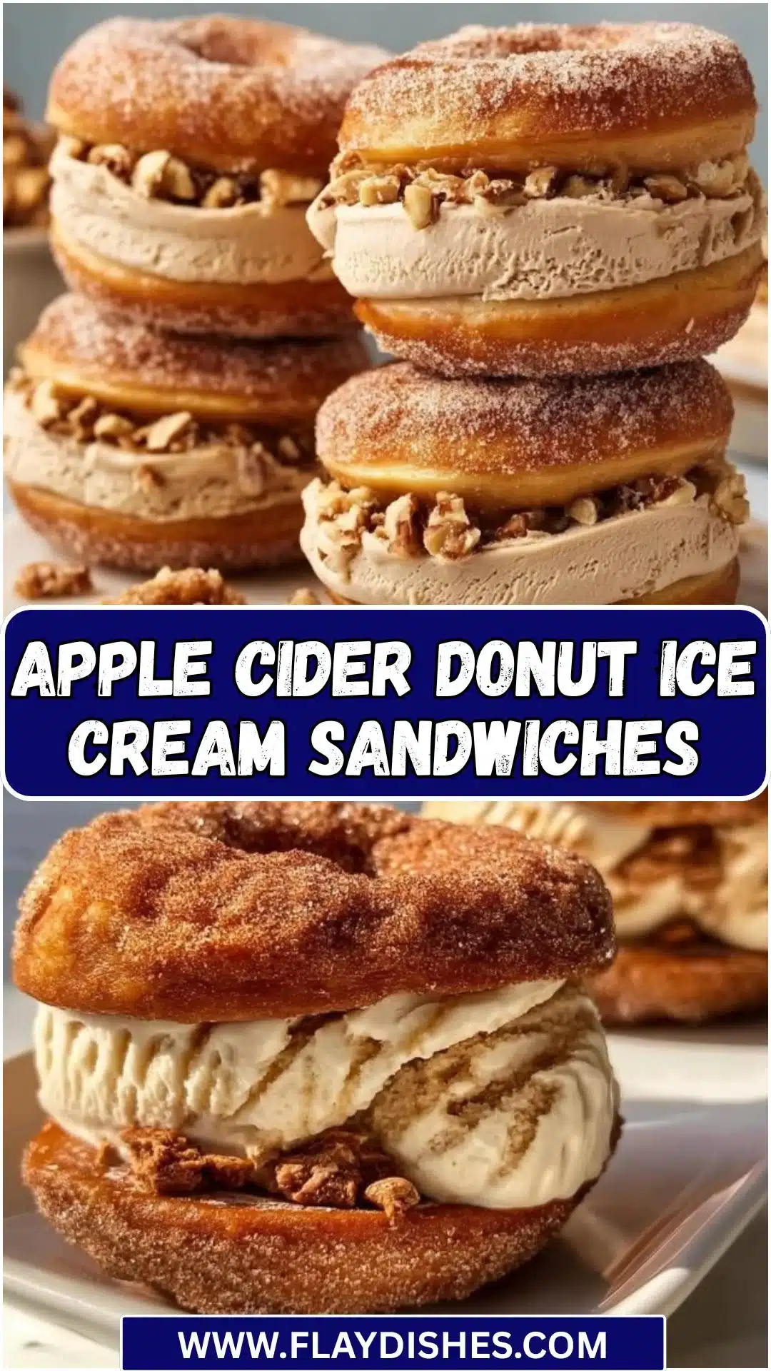 Apple Cider Donut Ice Cream Sandwiches 2 Cider donut ice cream sandwiches, a fall-inspired dessert featuring sweet cider donuts and creamy ice cream.