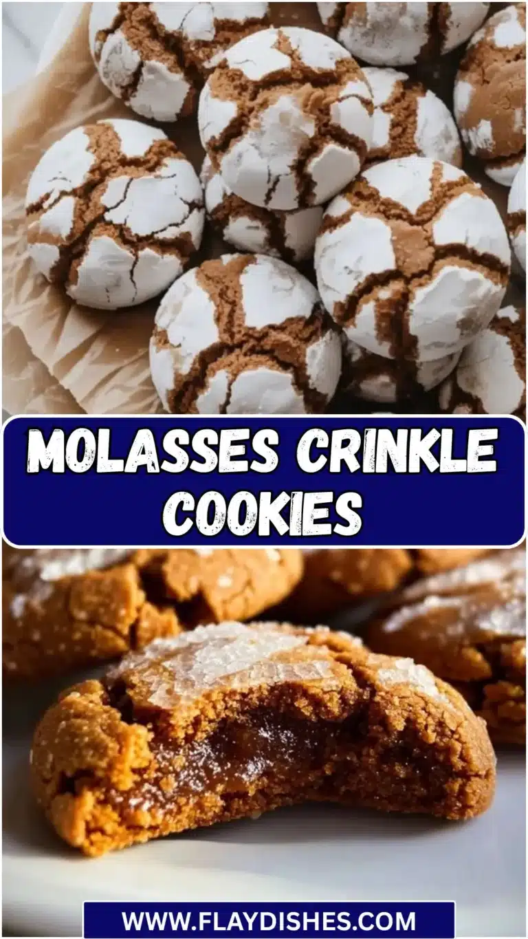 Molasses Crinkle Cookies 6 Freshly baked molasses crinkle cookies with a powdered sugar topping