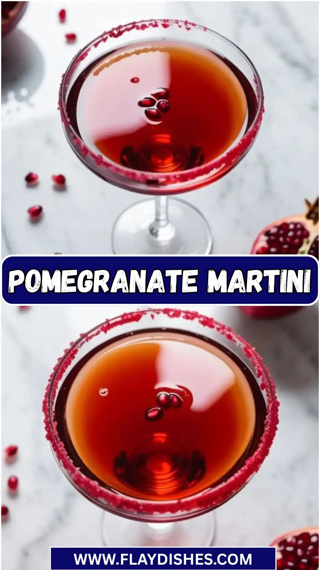 Pomegranate Martini 2 A delicious Pomegranate Martini garnished with fresh pomegranate seeds and a twist of lime.