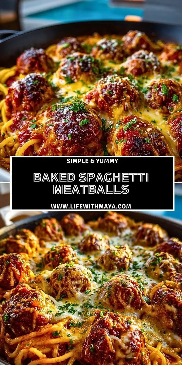Baked Spaghetti Meatballs 8 Baked spaghetti meatballs topped with marinara sauce and cheese