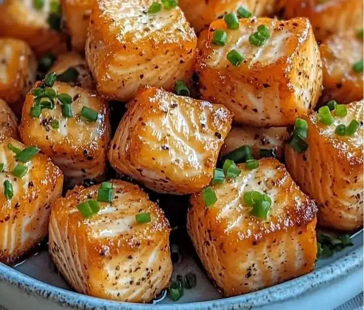 Crispy Bang Bang Salmon Bites served in a bowl with dipping sauce.