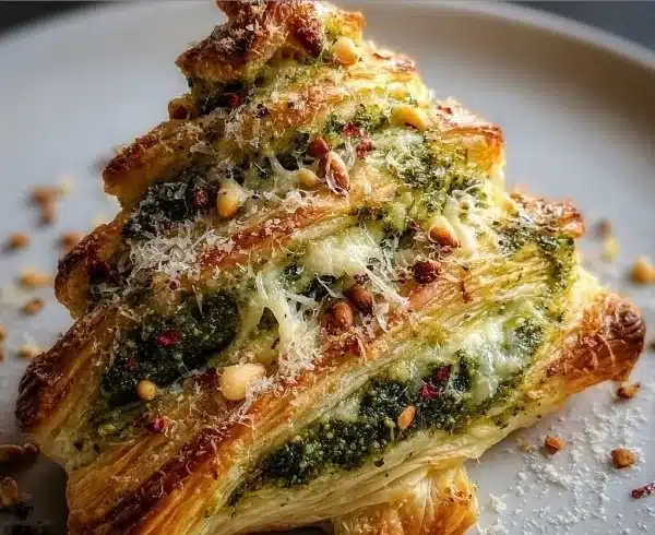 Basil Pesto Cheesy Puff Pastry Christmas Tree 2 Basil Pesto Cheesy Puff Pastry shaped like a Christmas tree
