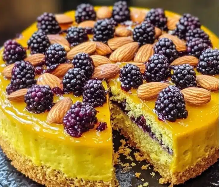 Blackberry Almond Cake with Lemon Glaze 7 Slice of Blackberry Almond Cake with Lemon Glaze on a white plate