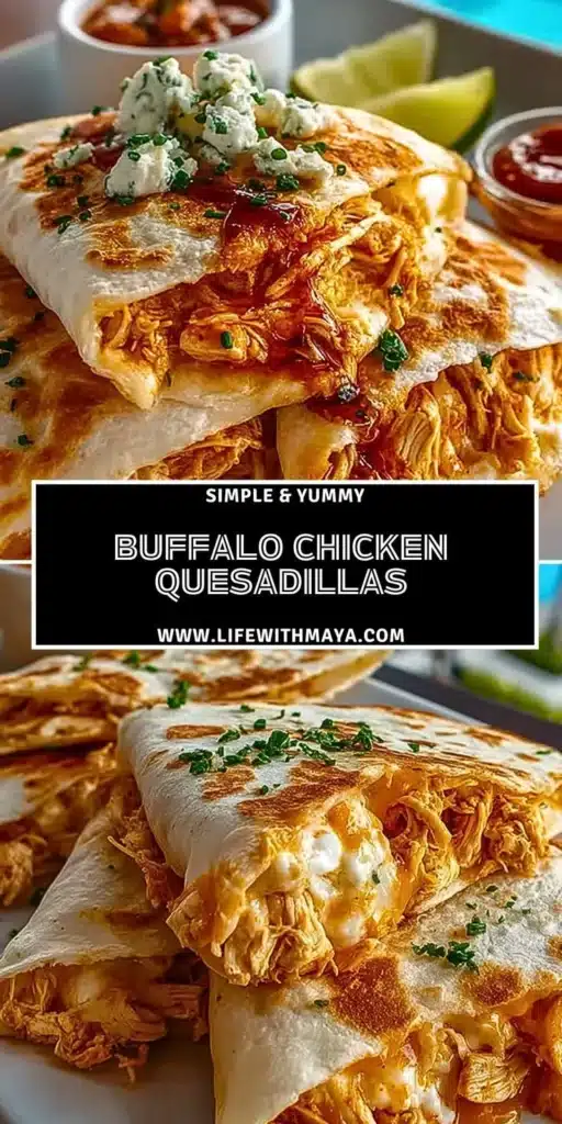 Buffalo Chicken Quesadillas with cheese, spicy chicken, and fresh ingredients