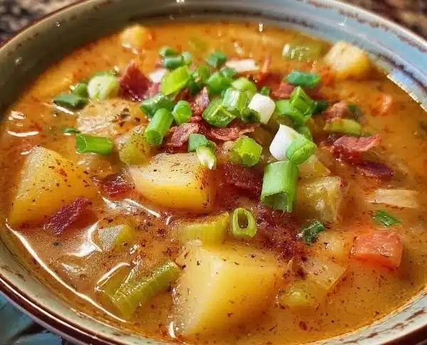 Cajun Potato Soup 4 Bowl of delicious Cajun Potato Soup with herbs and spices.