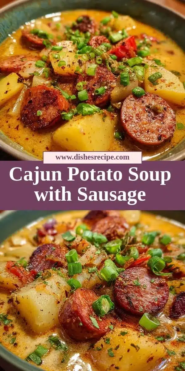 Bowl of Cajun Potato Soup with Sausage garnished with herbs