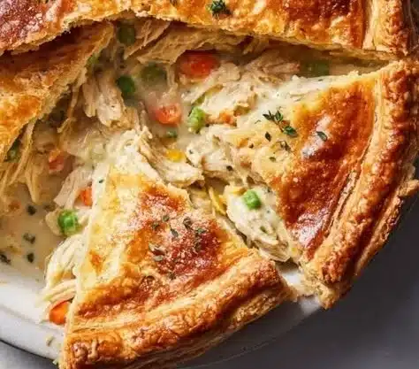 Homemade Chicken Pot Pie with flaky crust and fresh vegetables