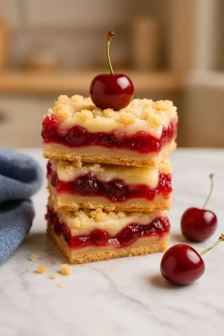 Christmas Cherry Bars – Sweet, Easy & Irresistible Treat 4 Delicious Christmas Cherry Bars topped with icing and festive decorations