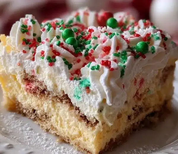 Delicious Christmas Cookie Lush dessert with festive decorations