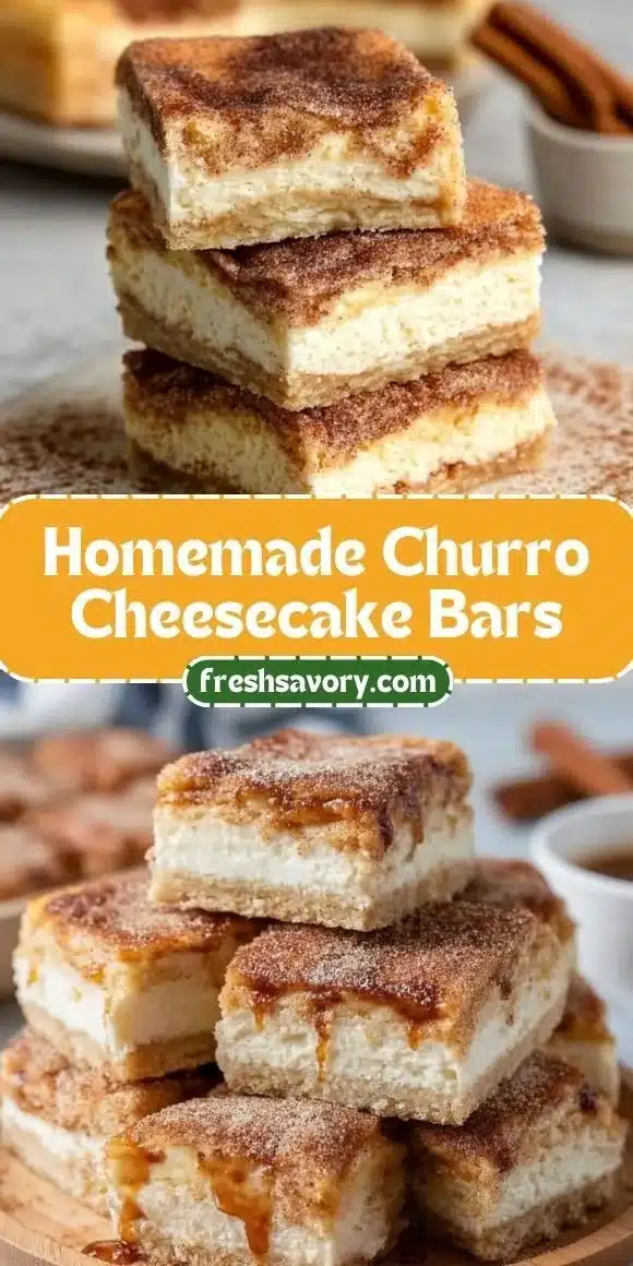 Delicious Churro Cheesecake Bars topped with cinnamon and sugar