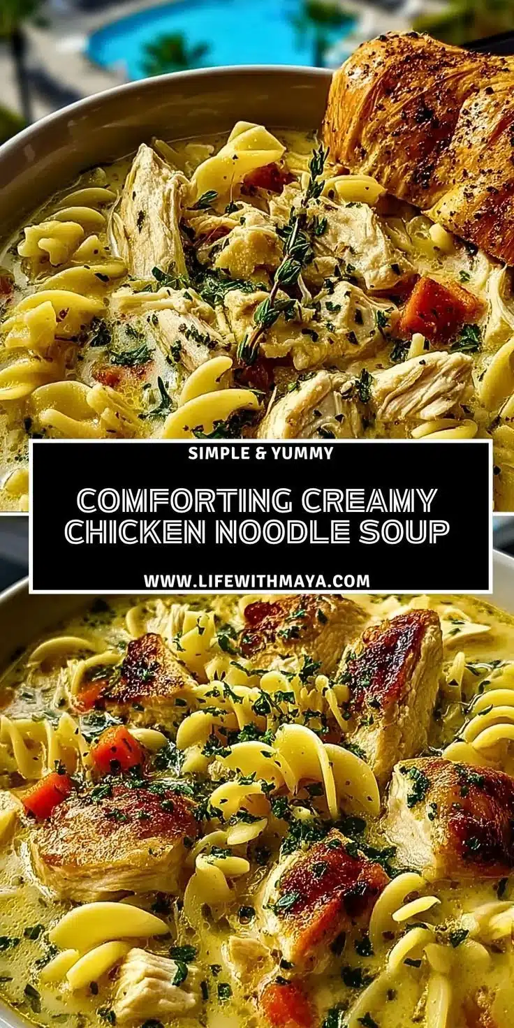 Comforting Creamy Chicken Noodle Soup 4 Bowl of creamy chicken noodle soup with noodles and vegetables
