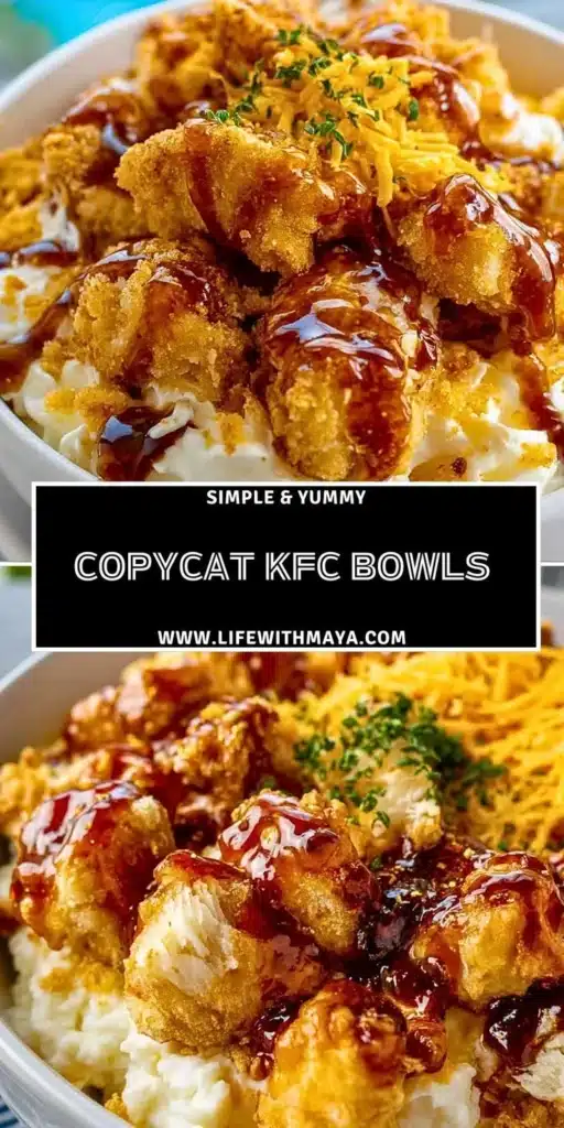 Delicious homemade Copycat KFC Bowls with chicken, gravy, and mashed potatoes