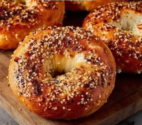 Homemade cottage cheese bagels topped with herbs and seeds