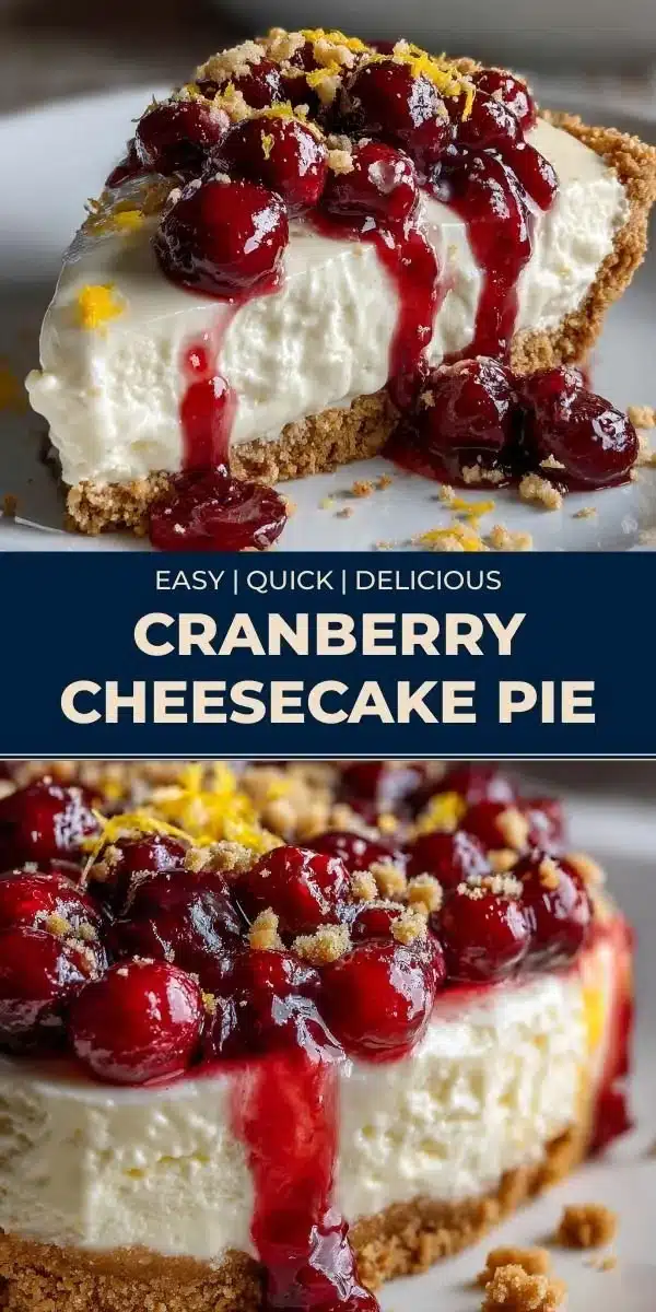 Cranberry Cheesecake Pie 16 Delicious cranberry cheesecake pie with creamy filling and cranberry topping.
