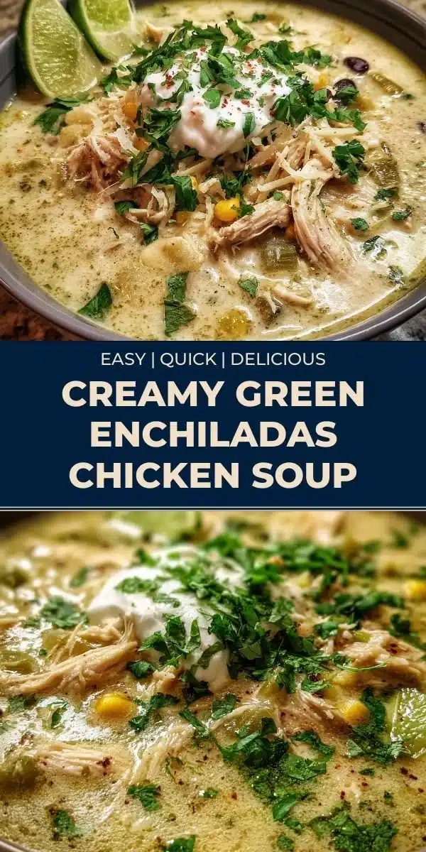 Creamy Green Enchiladas Chicken Soup 4 Bowl of creamy green enchiladas chicken soup topped with fresh cilantro.