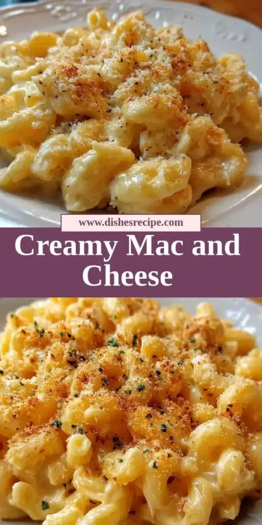 Creamy mac and cheese dish topped with breadcrumbs and cheese