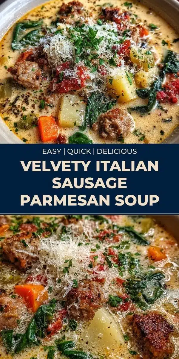 Creamy Parmesan sausage soup with Italian sausage and ditalini pasta.