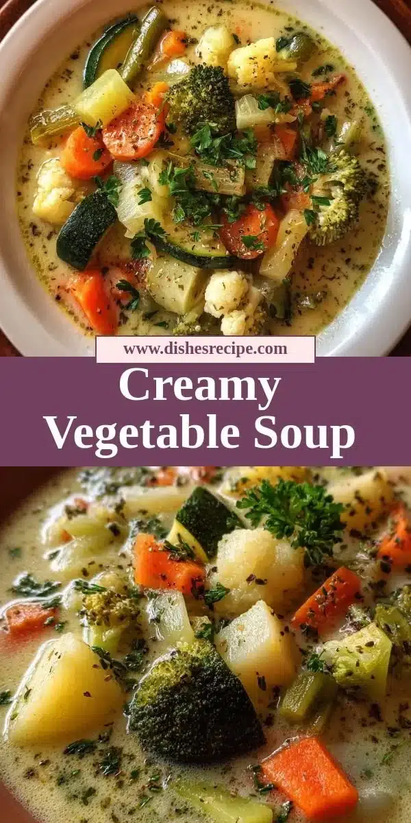 Bowl of creamy vegetable soup topped with herbs and served with crusty bread