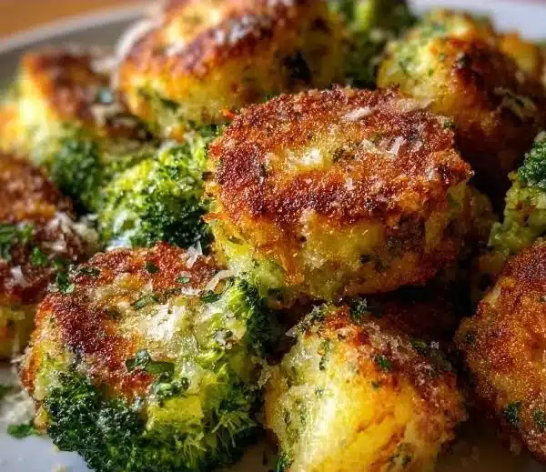 Crispy Broccoli and Potato Bites 5 Crispy broccoli potato bites served on a plate