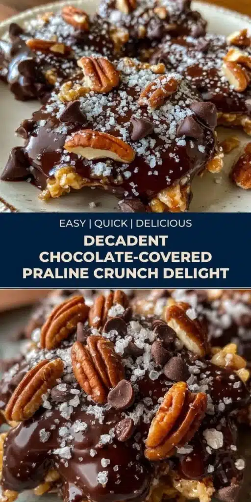 Decadent chocolate-covered praline crunch delight dessert with rich toppings