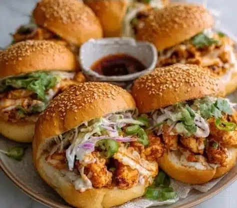 Dynamite chicken buns featuring seasoned chicken in soft, fluffy buns