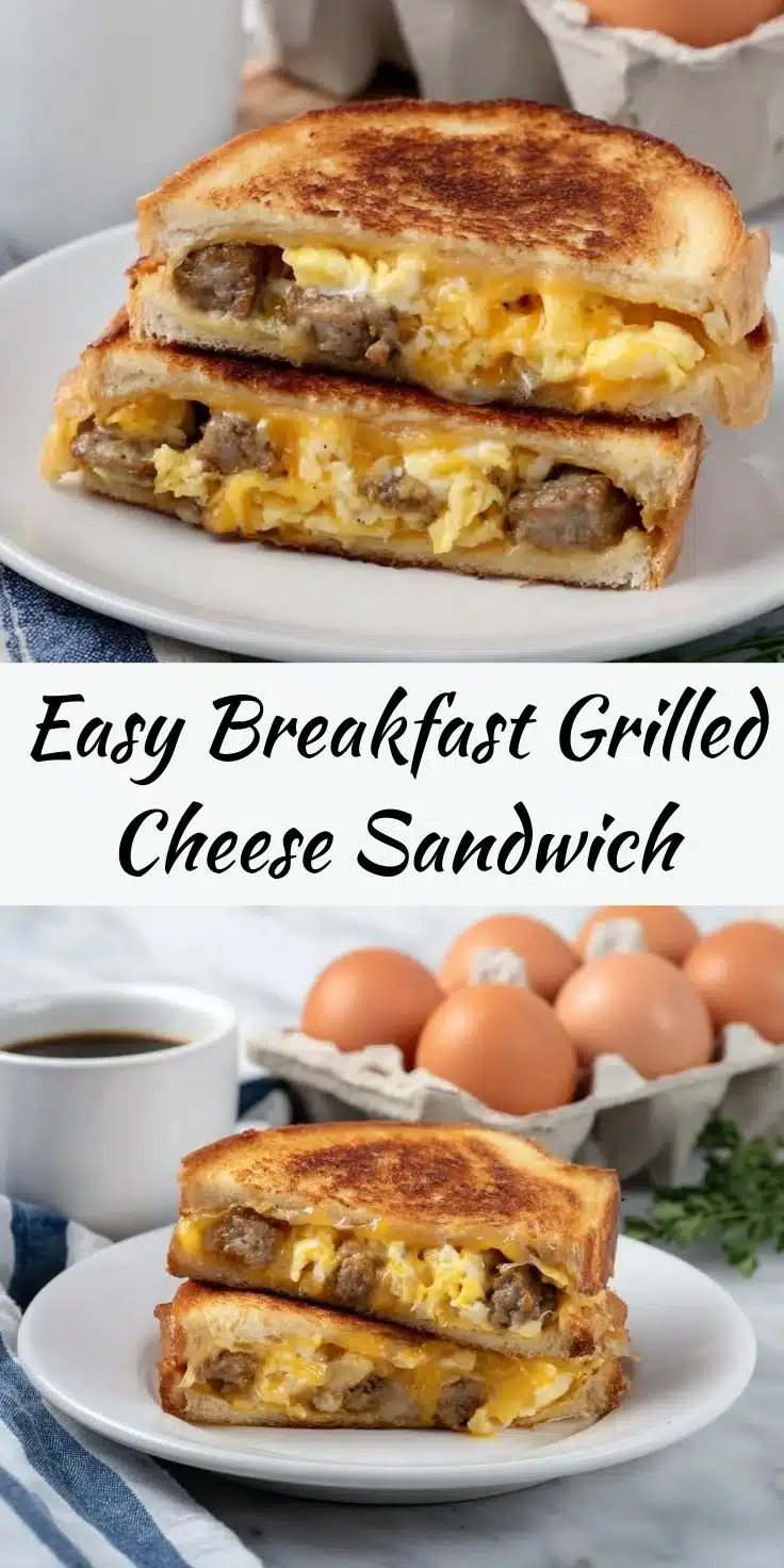 Easy breakfast grilled cheese sandwich with golden toast and melted cheese