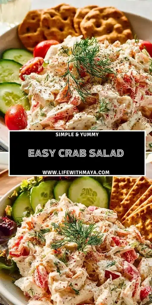 A bowl of easy crab salad garnished with herbs and lemon