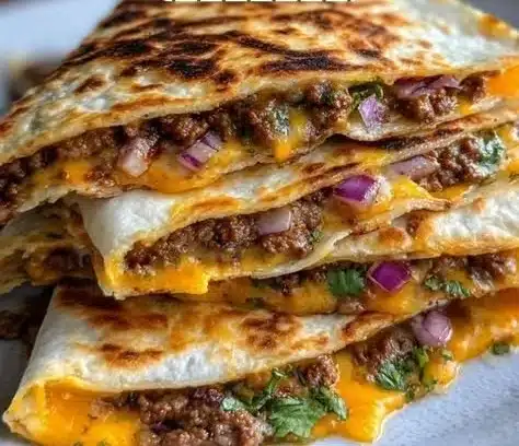 Delicious homemade smashburger quesadillas ready to be served