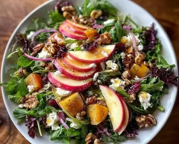Fall Salad with Apple Cider Vinaigrette 15 Fall Salad with Apple Cider Vinaigrette featuring fresh greens and seasonal apples