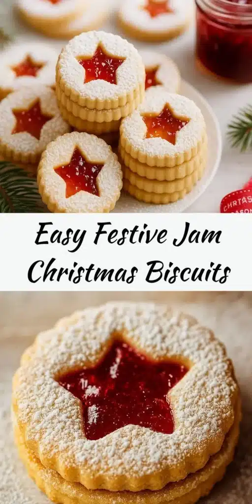 Festive Jam Christmas Biscuits arranged on a holiday-themed plate