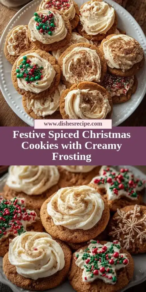 Platter of festive spiced Christmas cookies with creamy frosting decoration.