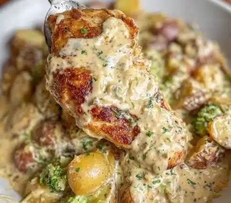 Garlic Parmesan Chicken and Potatoes 8 Garlic Parmesan Chicken served with roasted potatoes