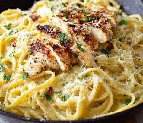 Delicious Garlic Parmesan Chicken Pasta served in a bowl