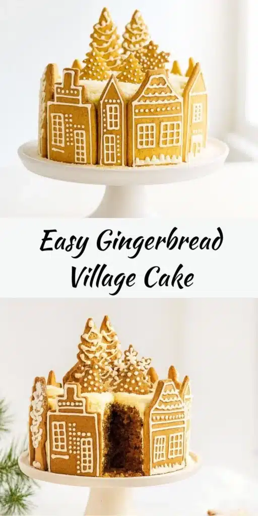 Decorative Gingerbread Village Cake for Christmas dessert