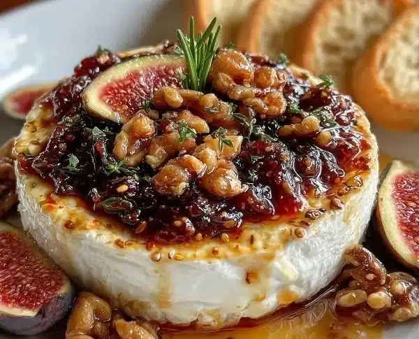 Goat Cheese Fig Jam Appetizer 4 Delicious goat cheese topped with fig jam on a platter for an appetizer