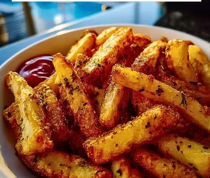 Golden air fryer fries served in a bowl for a healthy snack option