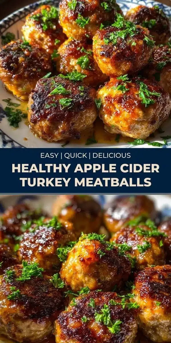 Healthy apple cider turkey meatballs served on a plate