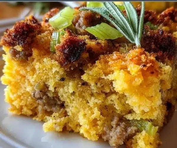 Heartwarming Southern Cornbread Dressing 5 Delicious Southern cornbread dressing served in a bowl, perfect for holiday meals.