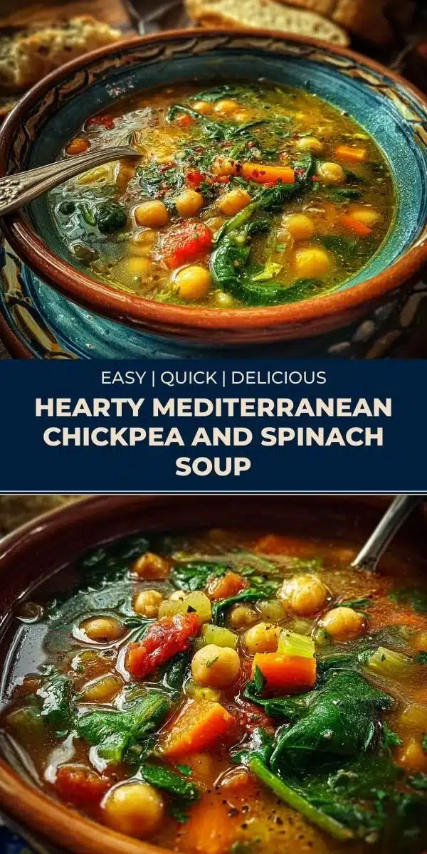 Hearty Mediterranean Chickpea and Spinach Soup 5 Bowl of hearty Mediterranean chickpea and spinach soup garnished with herbs
