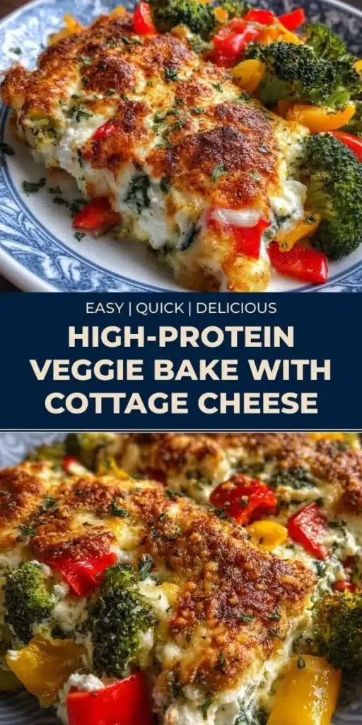 High-protein veggie bake with cottage cheese served in a ceramic dish