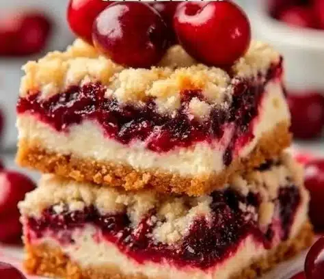 Delicious Christmas Cherry Bars decorated for the holiday season