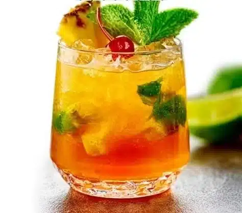 Homestyle Mai Tai 9 Homestyle Mai Tai cocktail garnished with a cherry and pineapple slice