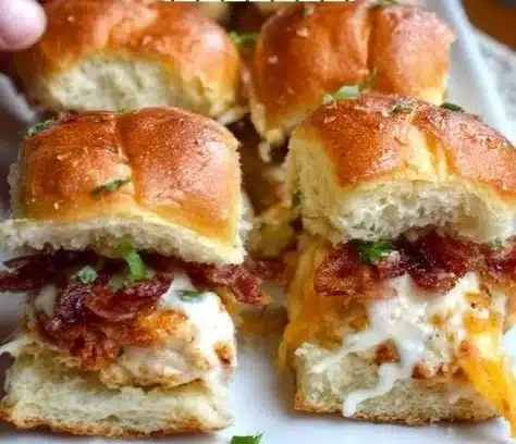 Delicious chicken bacon ranch sliders served on a platter