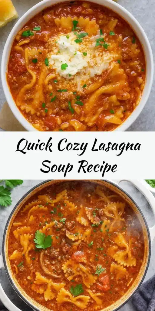 A bowl of cozy lasagna soup topped with cheese and herbs.