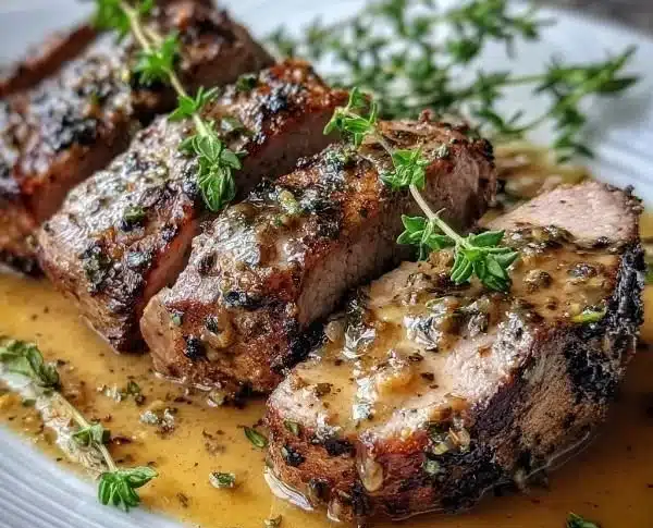 Maple Dijon Pork Tenderloin 24 Maple Dijon Pork Tenderloin served with vegetables on a plate