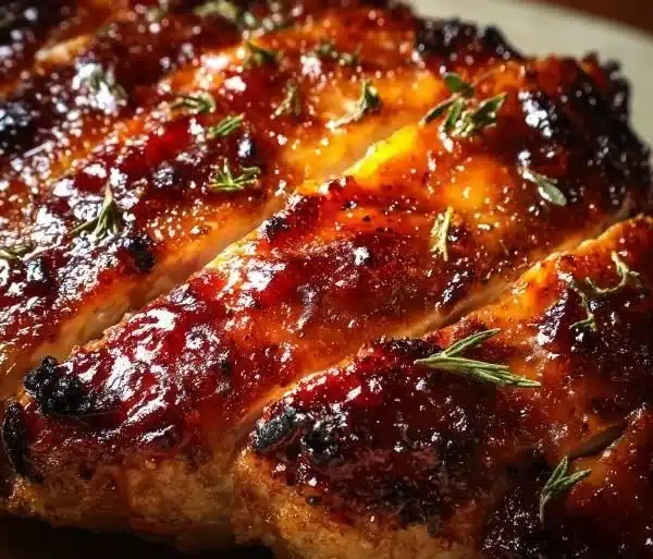 Delicious maple-glazed roasted turkey breast on a serving platter