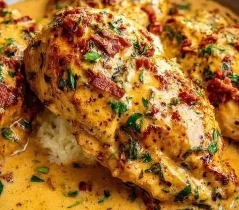 Delicious Marry Me Chicken served on a plate with herbs and creamy sauce