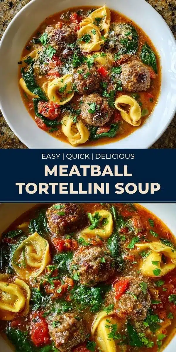 Meatball Tortellini Soup 9 Delicious bowl of Meatball Tortellini Soup with herbs and cheese on top