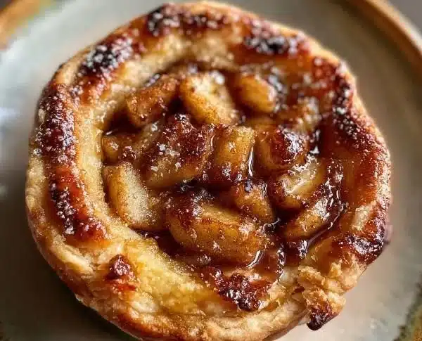 Mini apple pie served on a plate with a scoop of ice cream beside it.
