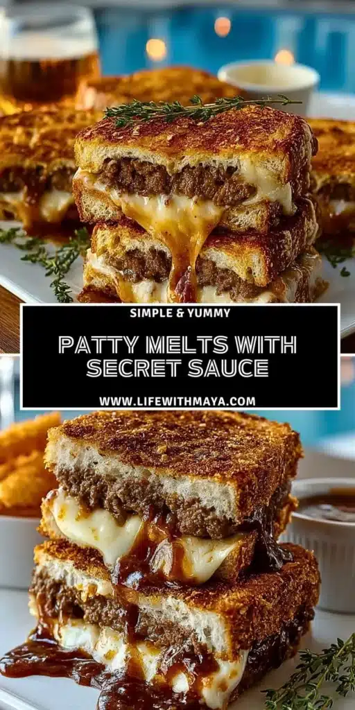 Delicious patty melts with secret sauce and melted cheese on grilled bread